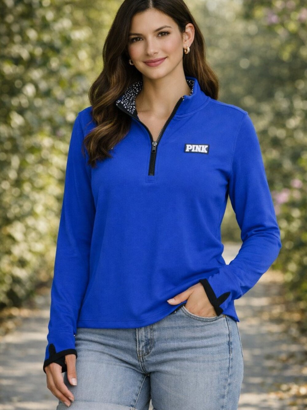 PINK Victoria’s Secret Bright Blue‎ Quarter‑Zip Pullover – Women’s L